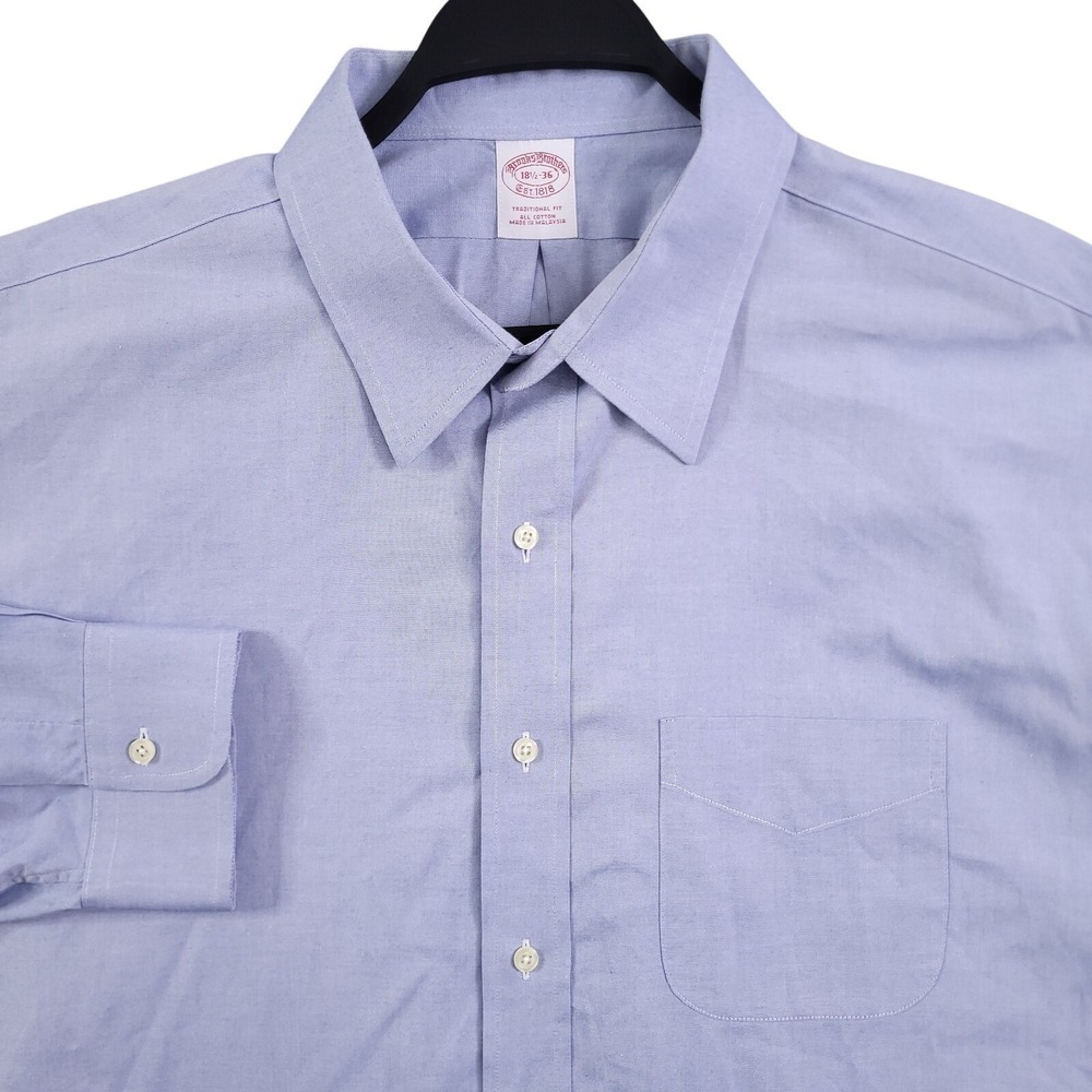 Brooks Brothers Dress Shirt 18.5 36 Traditional Fit Non Iron Light Blue Solid